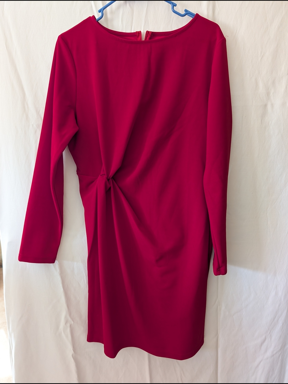 Women’s Long Sleeve Twist-Front Dress in Deep Fuchsia